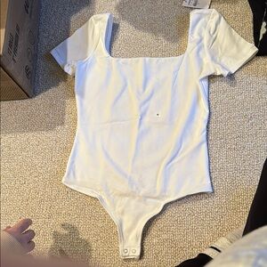 White Square Neck Bodysuit